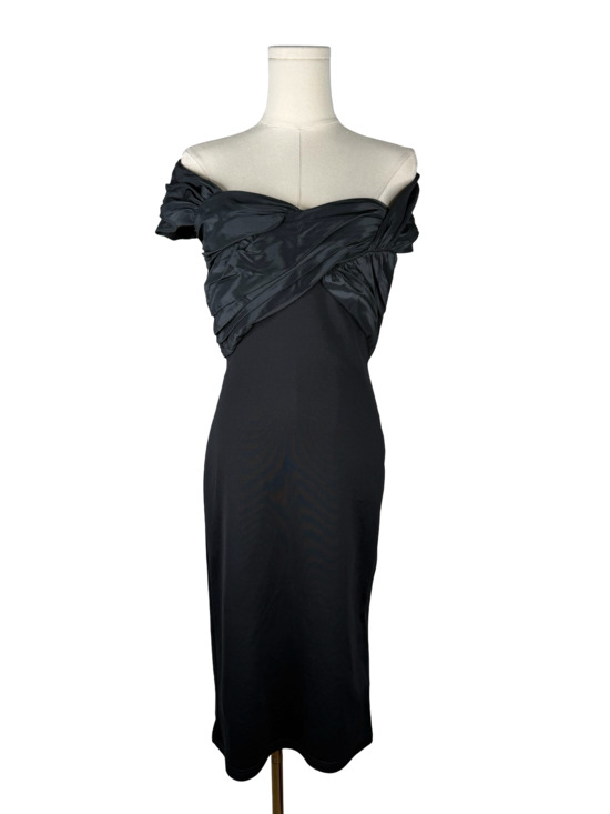 Tadashi Shoji Dresses & Skirts - Tadashi Shoji Black Off-Shoulder Ruched Satin Bodice Midi Dress Sz. 4 NWT